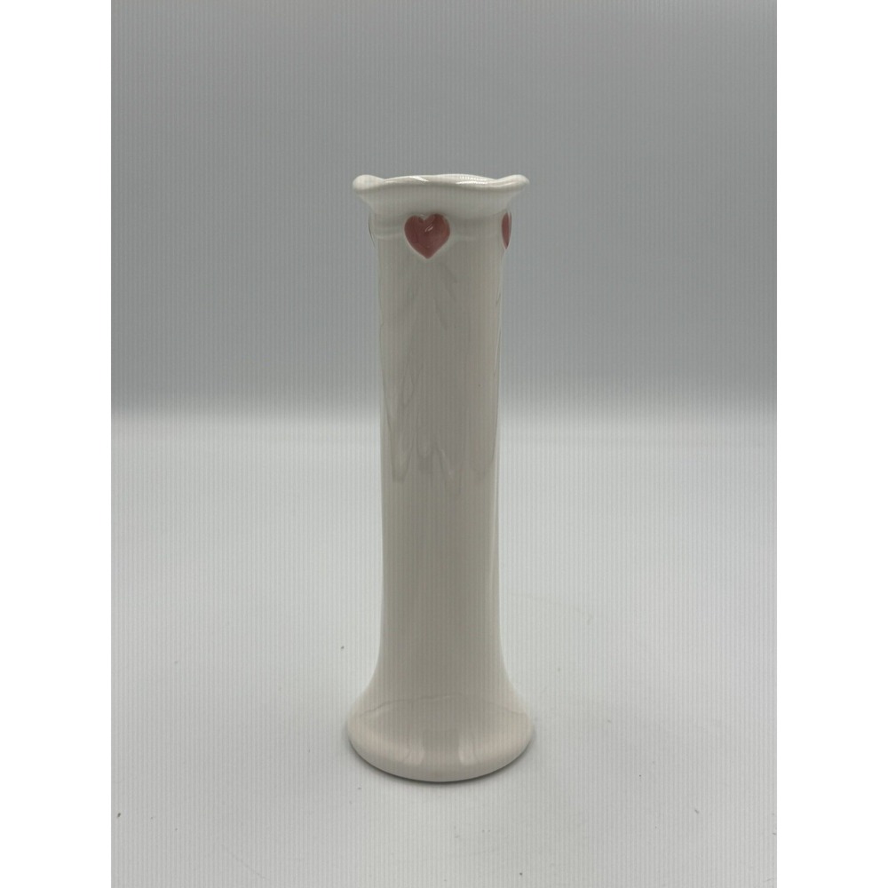 Vintage White Ceramic Pink Hearts FTDA Bud Vase 1985 Japan Romantic Valentine's